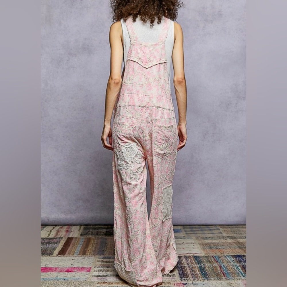 💕POL Overalls with Floral Embroidery and Patchwork Details. New without tags. - Picture 4 of 4